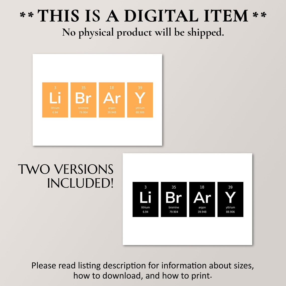 Library Periodic Table Elements Orange Li Br Ar Y Word Art Poster - Image 4