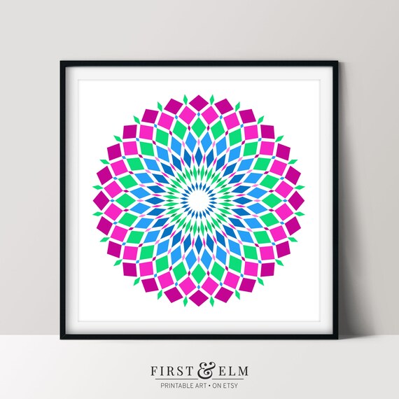 Polysexual Pride Mandala Pink Green Blue Geometric Wall Art Decor