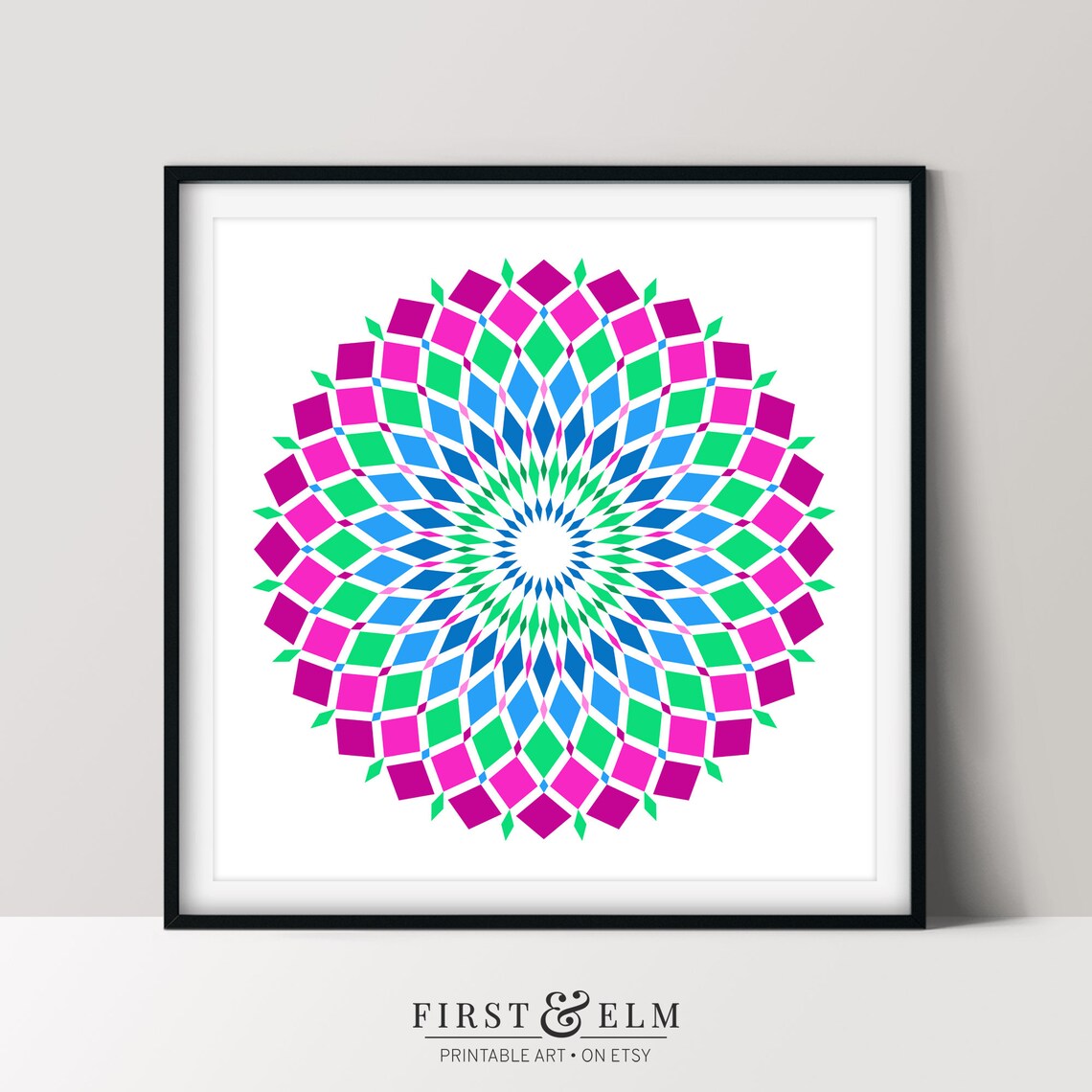 Polysexual Pride Mandala Pink Green Blue Geometric Wall Art Decor