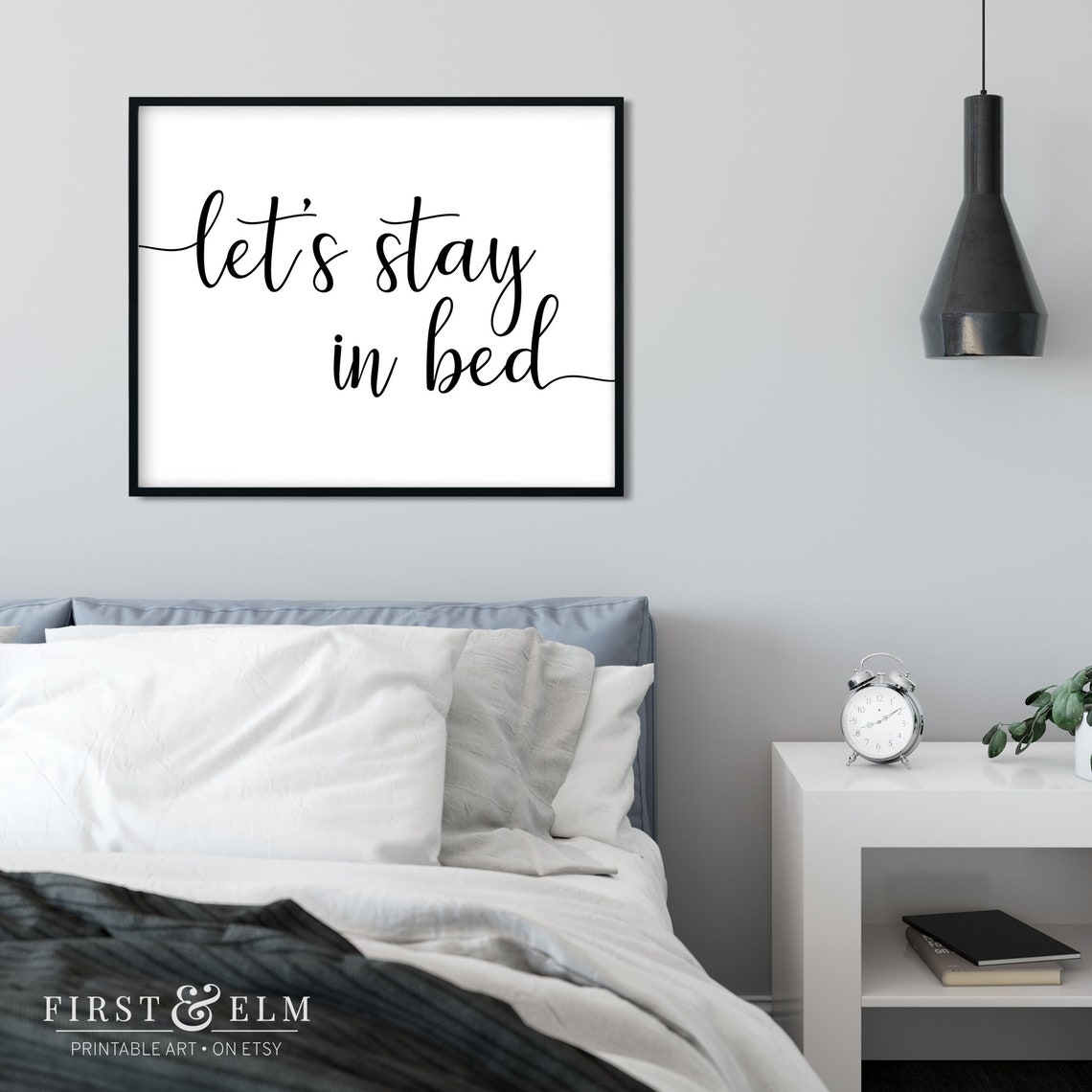 Lets Stay In Bed Romantic Script Bedroom Above Bed Decor Art Print - Image 3