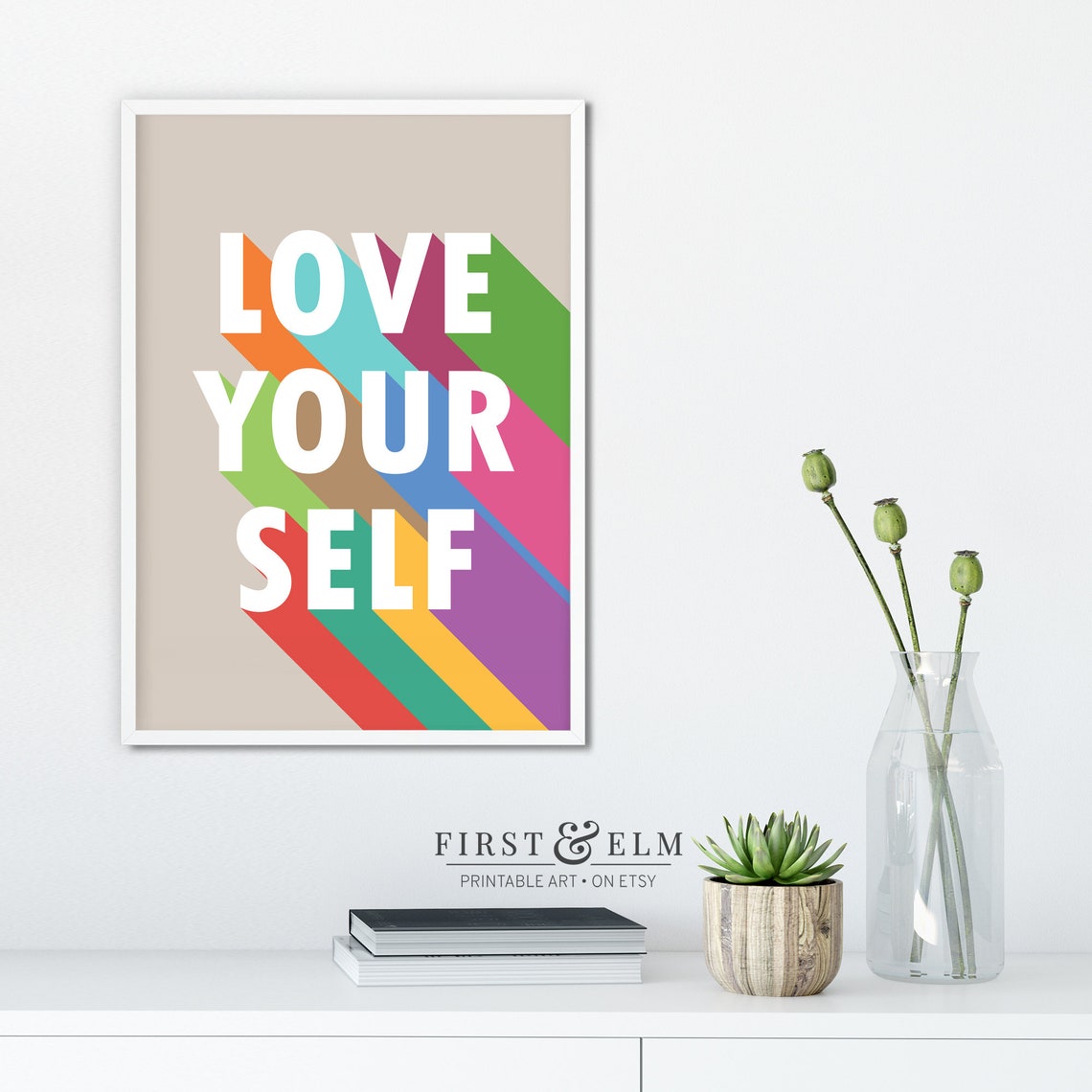 Love Your Self Rainbow Navy Blue Self Care Motivational Wall Poster - Image 3