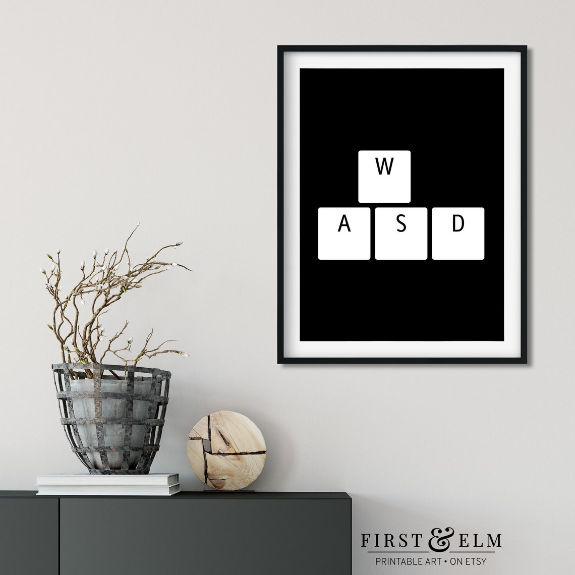 WASD Keyboard Keys Minimalist Black White Gamer Setup Art Print - Image 3