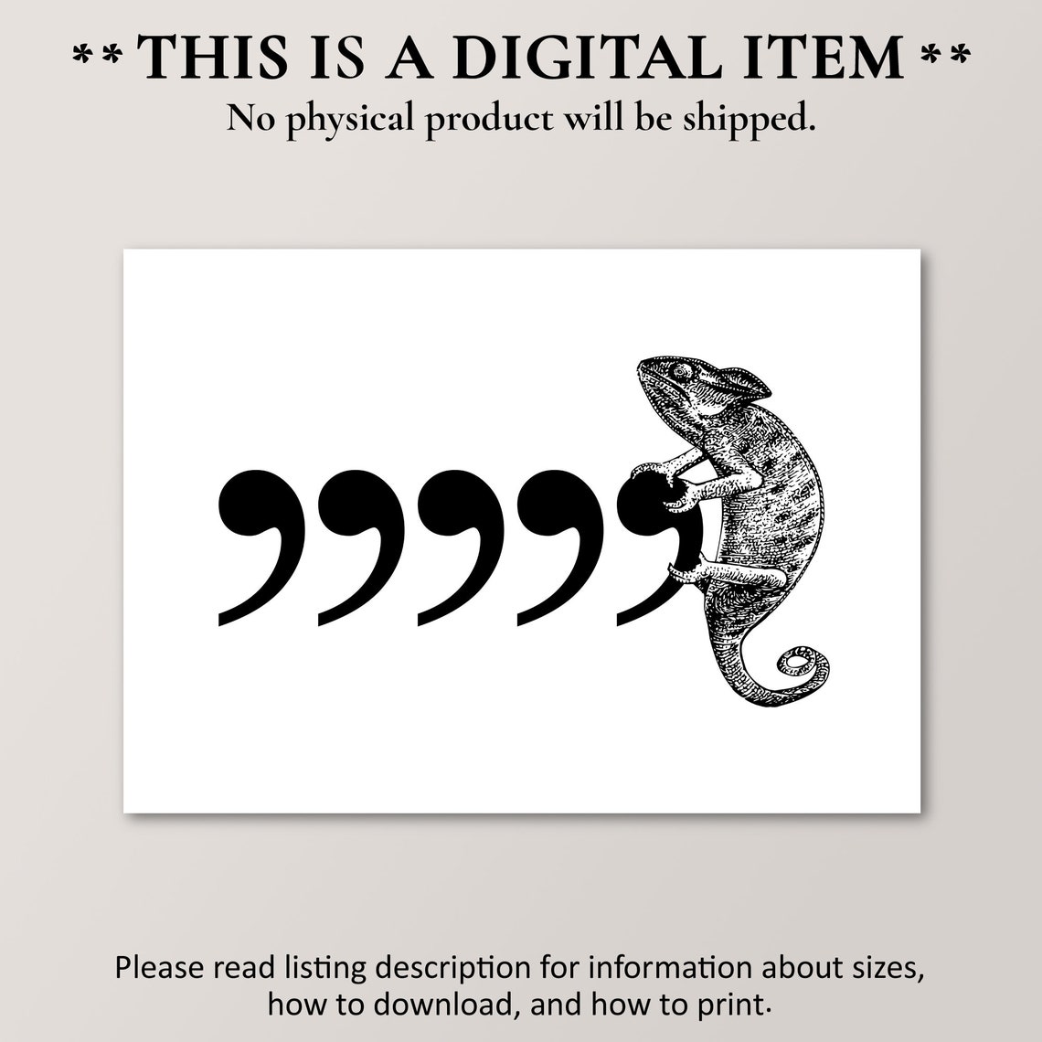Comma Chameleon Pun Grammar Nerd Poster Funny Teacher Wall Decor - Image 2