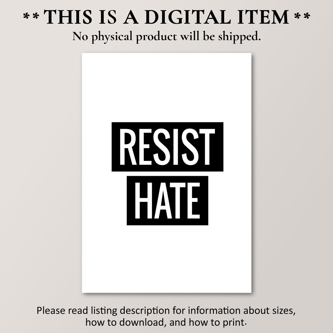 Resist Hate Protest Sign Anti-Racism Art Print - Image 2