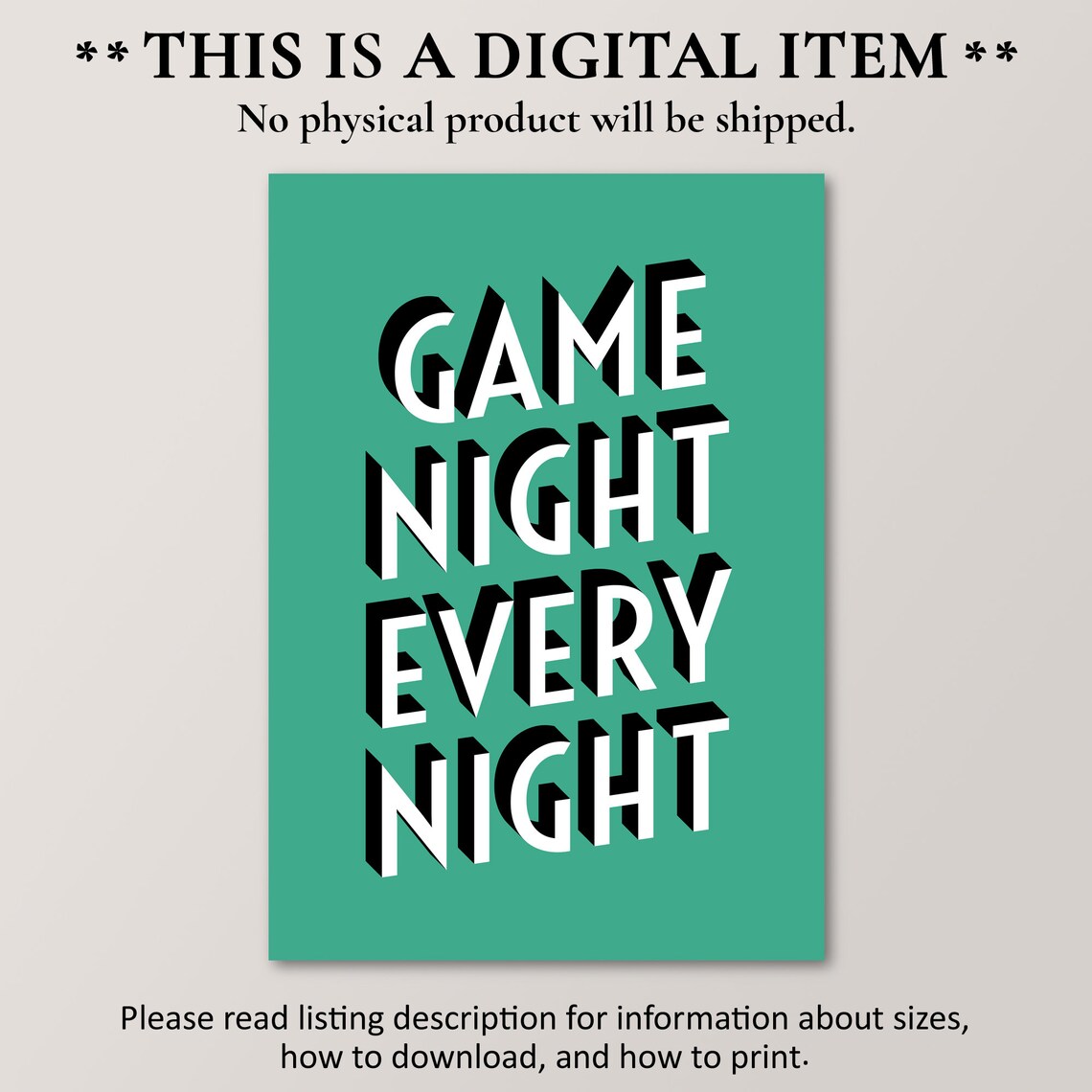 Game Night Every Night, Game Room Art Print - Image 2