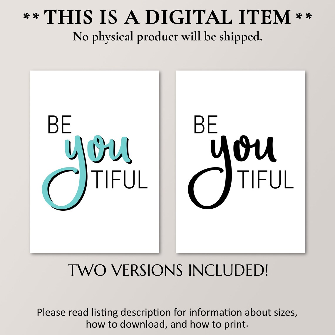 Be You Tiful Teal Script Inspirational Self Love Quote Wall Poster - Image 4