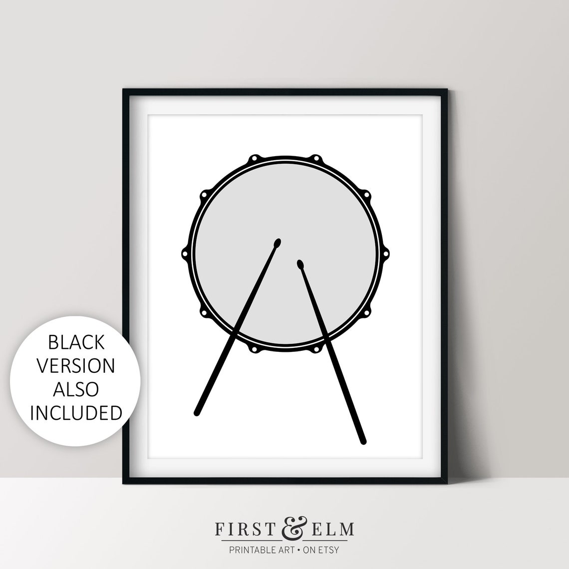Snare Drum Minimalist Black White Music Studio Drummer Gift Art Print