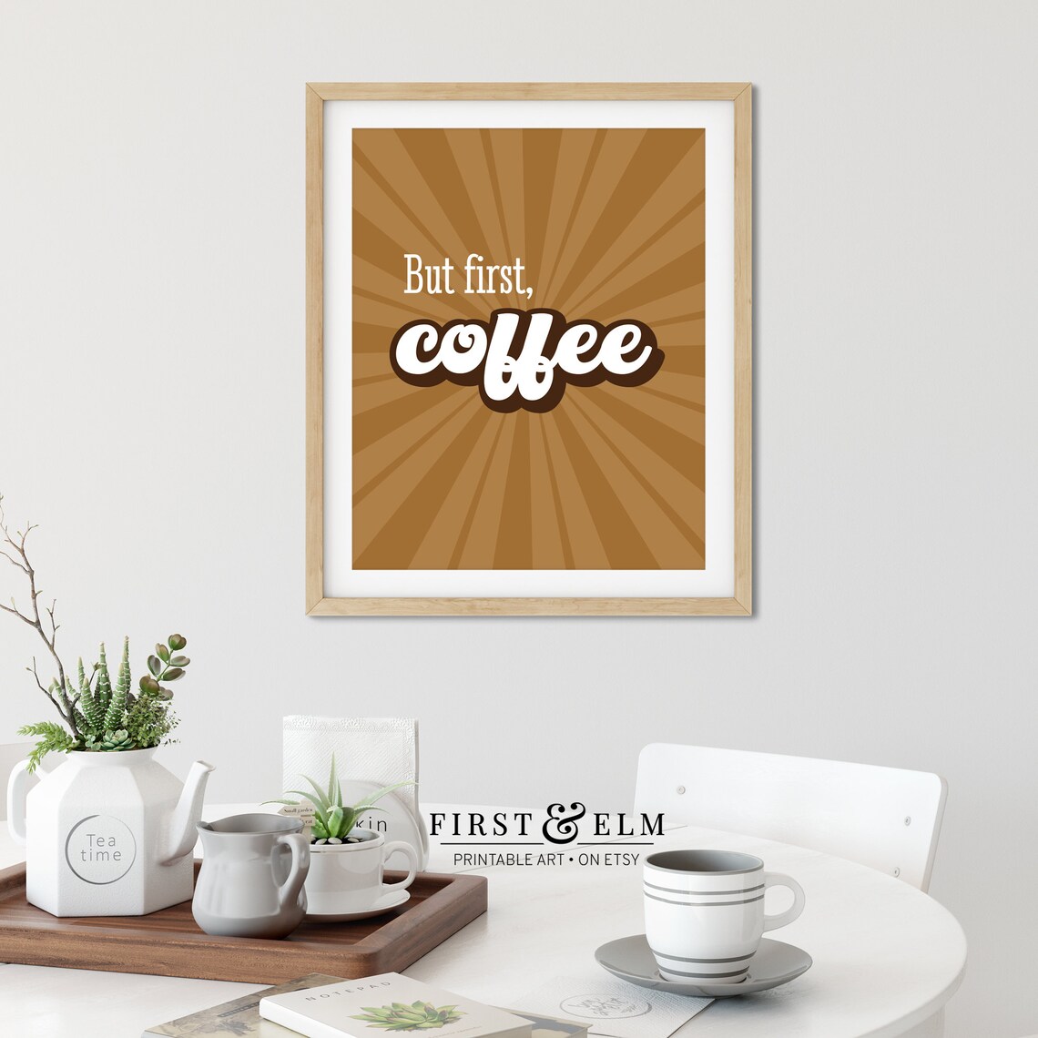 But First Coffee Retro Sunburst Brown Kitchen Coffee Lover Art Print - Image 3