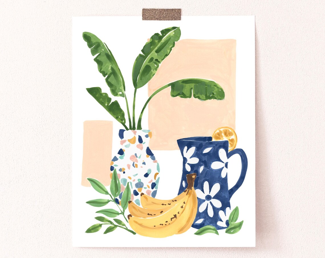 Terazzo Bananas Art Print, Fruit and Flowers - Image 3