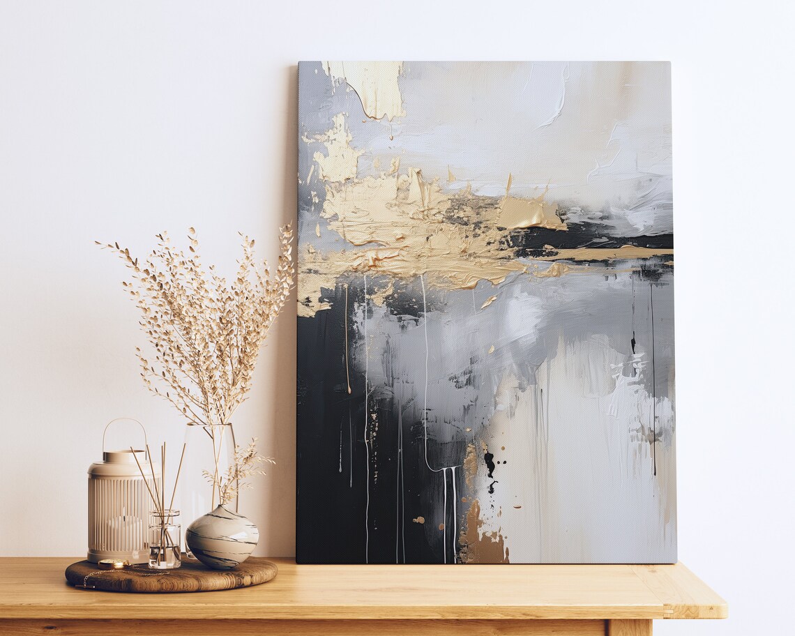 Abstract Painting, Gold Black Gray Home Decor - Image 2