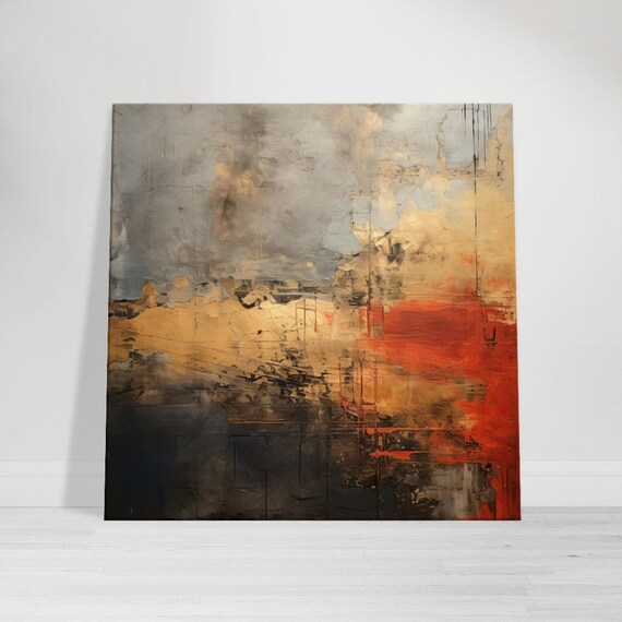 Dramatic Black Gold Red Abstract Art Print