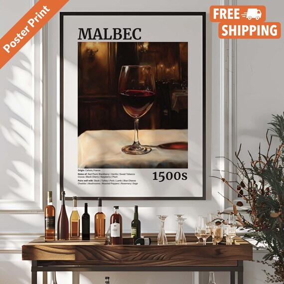Vintage Malbec Wine Bar, Alcohol Wall Art Print