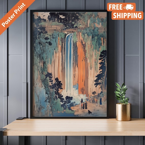 Hokusai Ukiyo-E Japanese Waterfall Poster Print