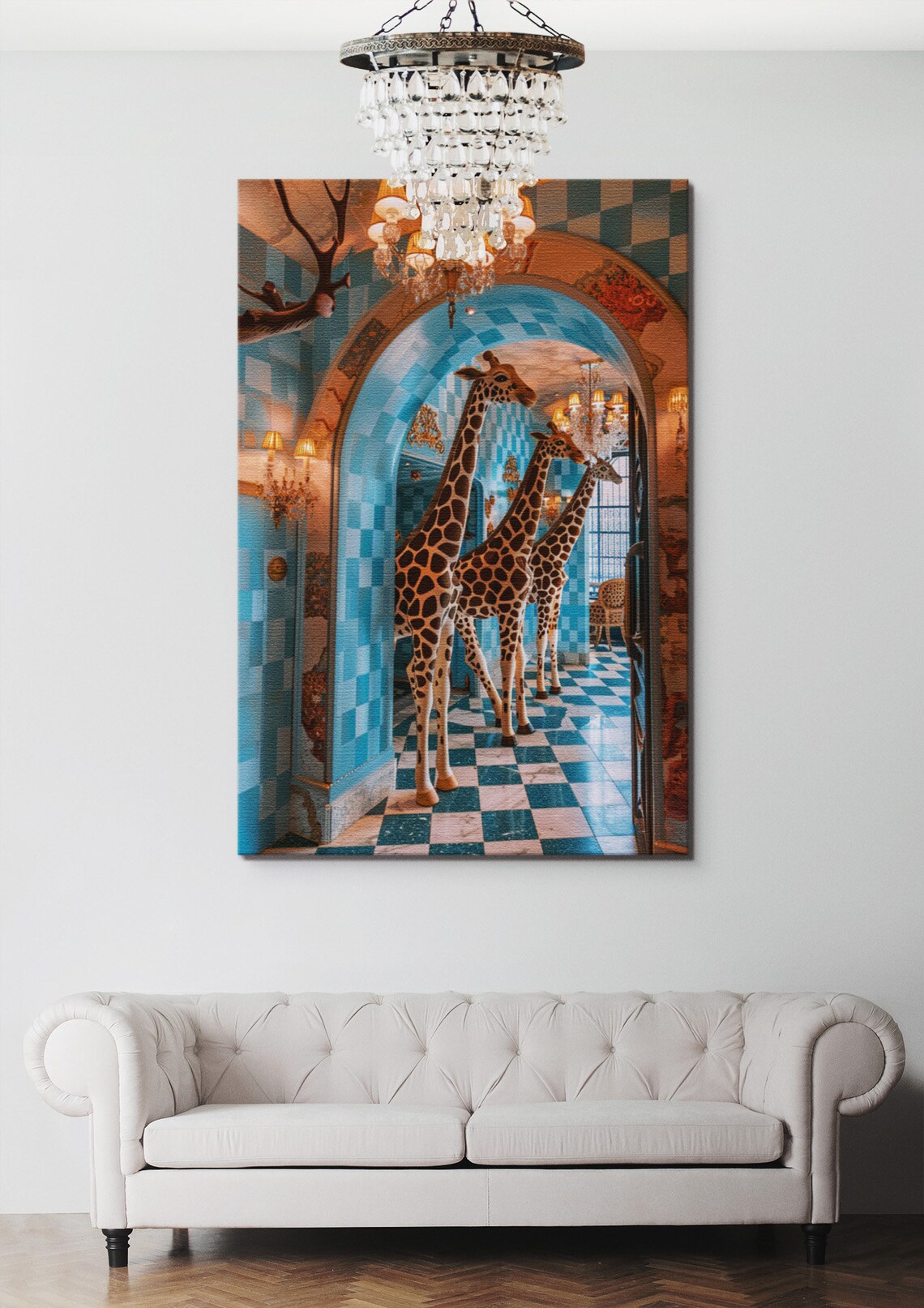 Giraffes In Blue Arch Room Safari Home Decor