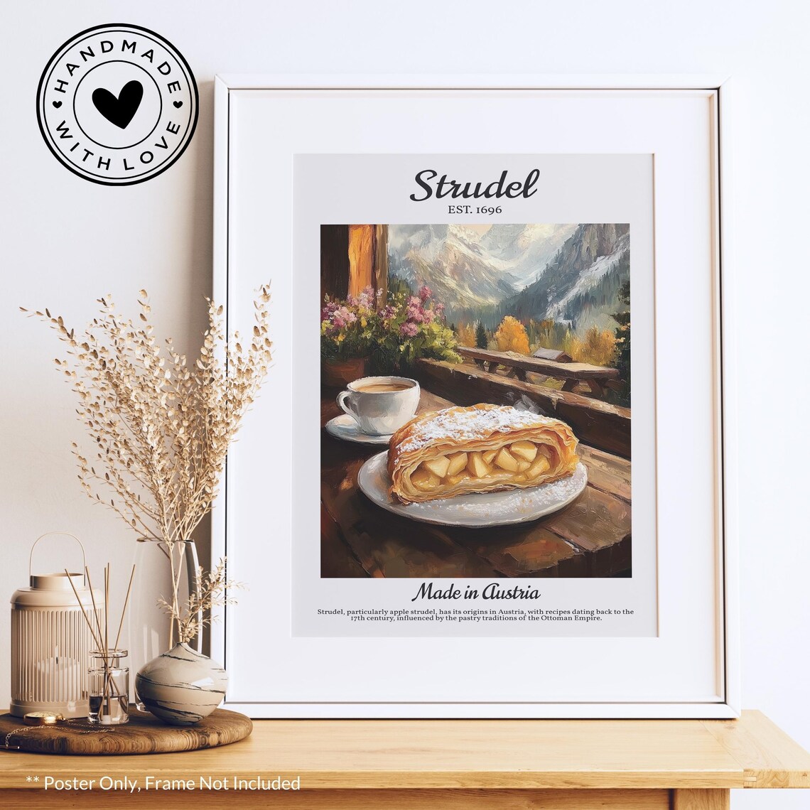 Vintage Strudel Poster, Dessert Kitchen Decor