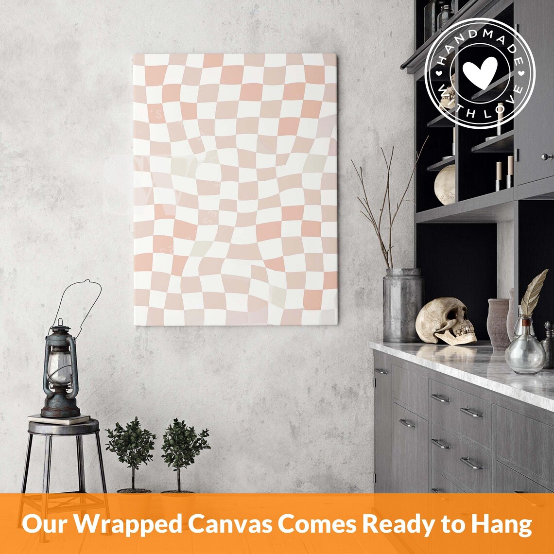 Pink White Checkered Abstract Geometric Poster Print - Image 2