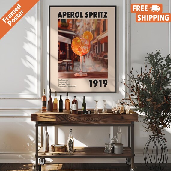 Vintage Aperol Spritz Cocktail Recipe, Bar Wall Art