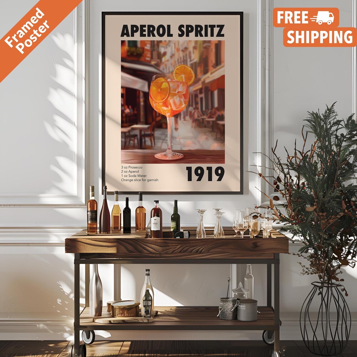 Vintage Aperol Spritz Cocktail Recipe, Bar Wall Art