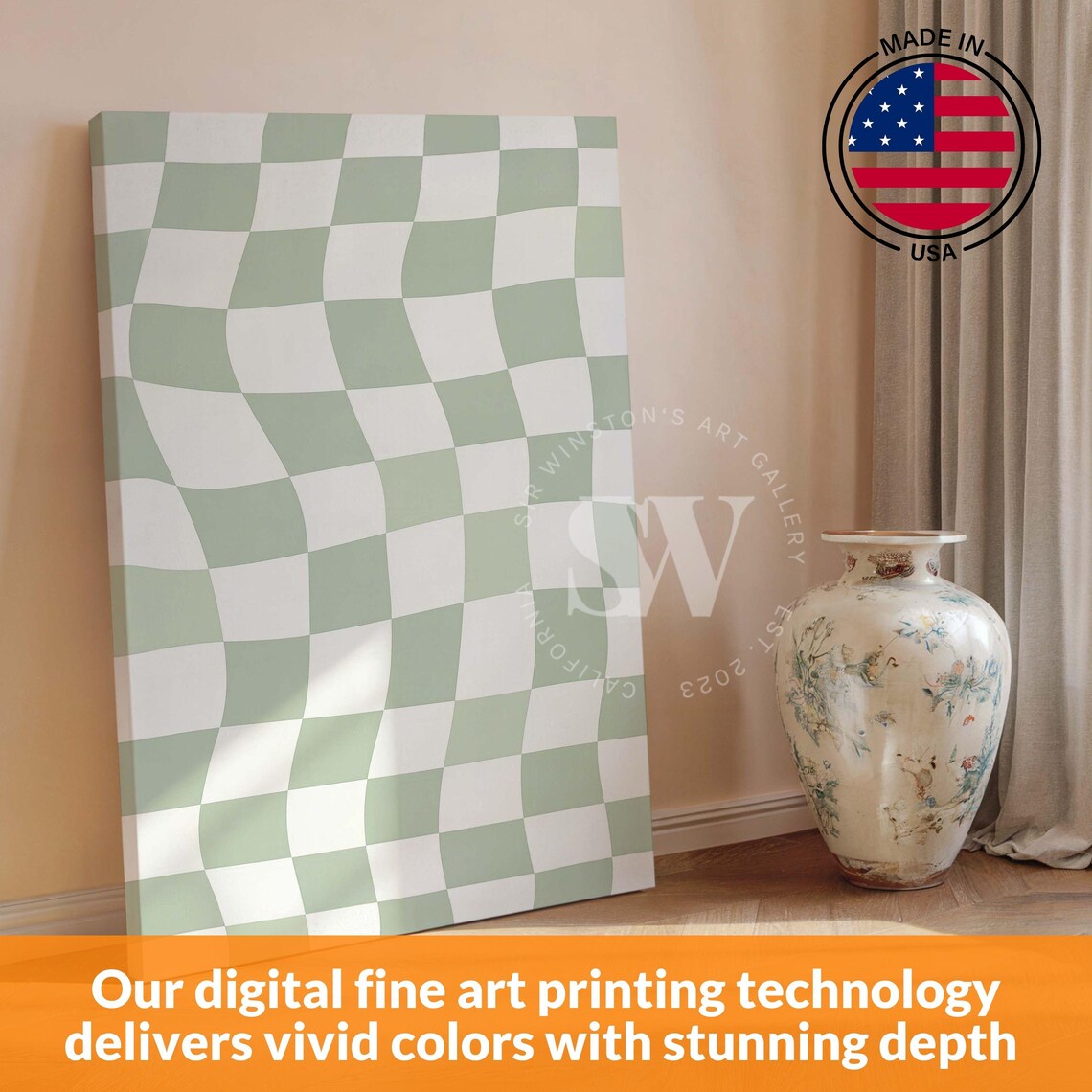 Wavy Checkered Abstract Geometric, Minimalist Art Print - Image 2