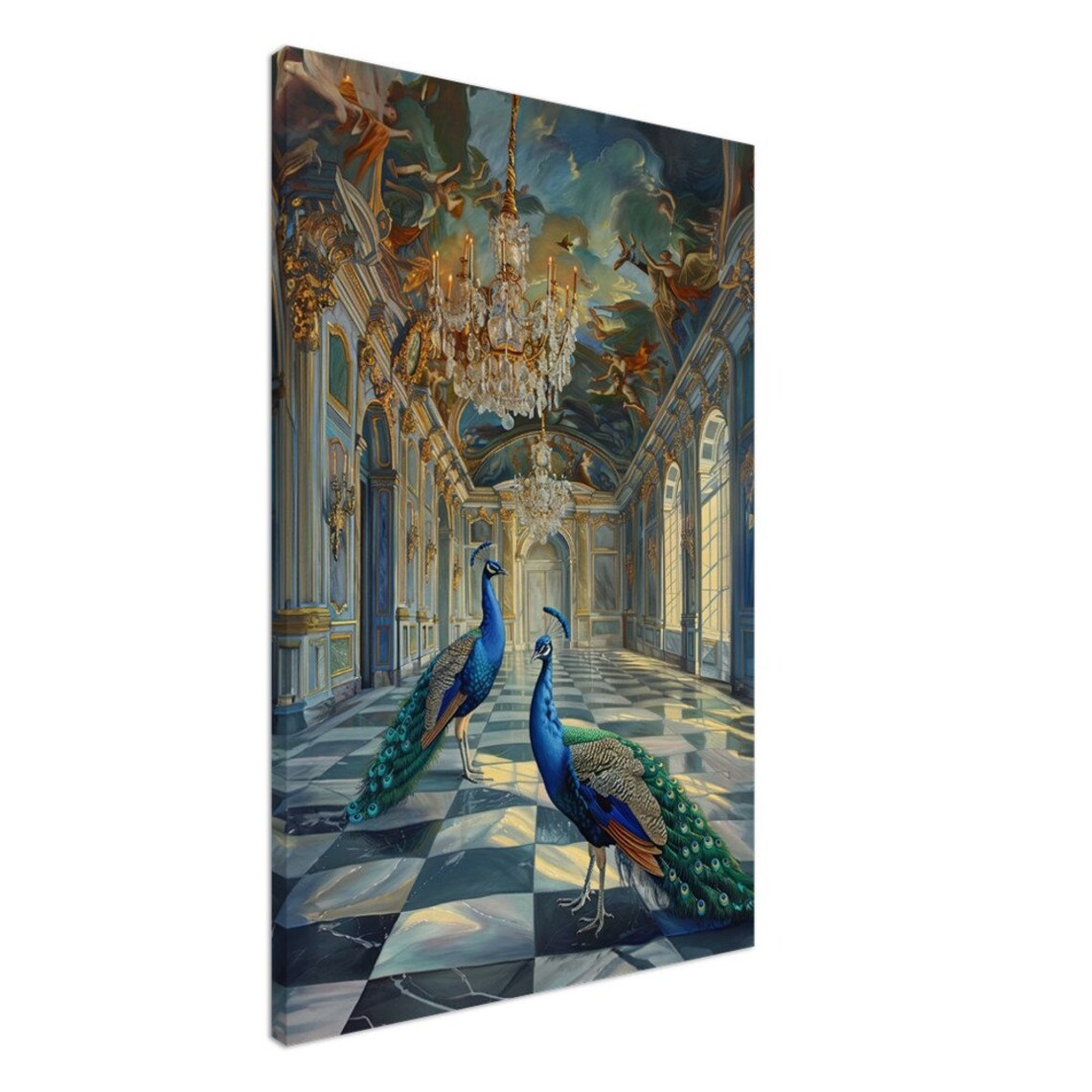 Peacocks In Palace Illustration, Regal Birds - Image 2