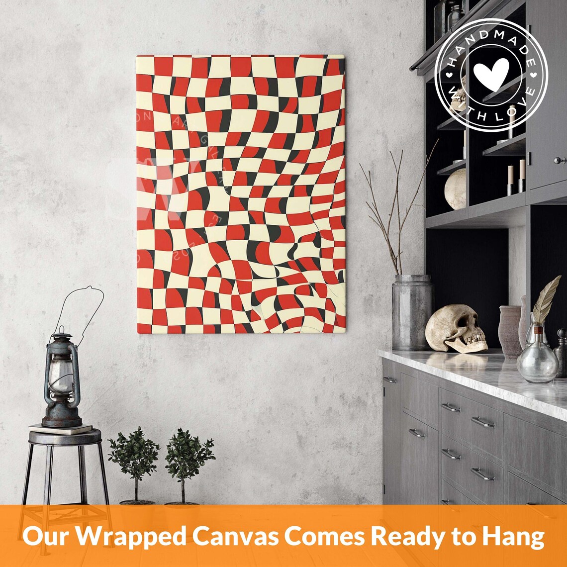 Wavy Checkered Abstract Geometric, Minimalist Poster - Image 2