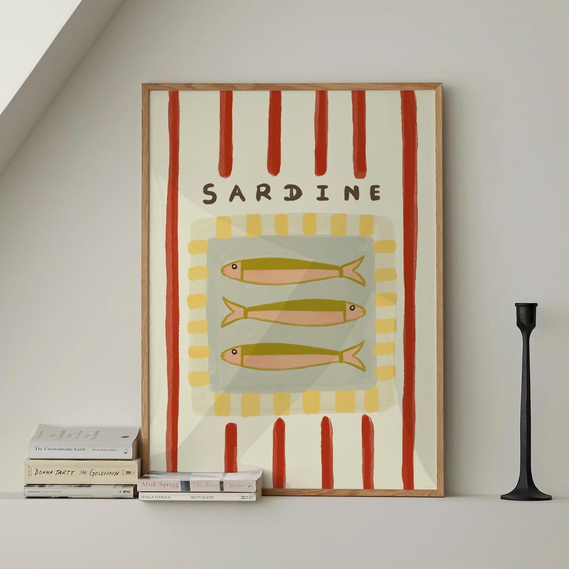 Sardine Fish Kitchen Illustration Red Striped Retro Gift Poster