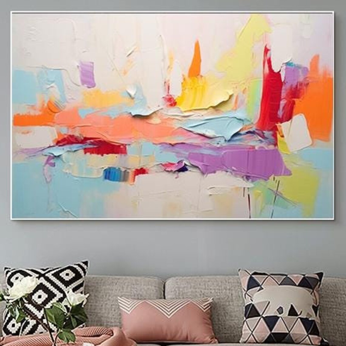 Pastel Rainbow Horizon Brushstroke Abstract Modern Wall Poster