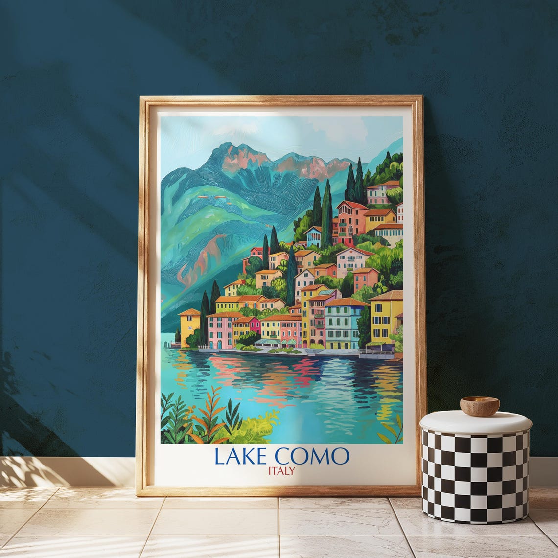 Lake Como Italy Colorful Village Lakeside Mountain Travel Poster