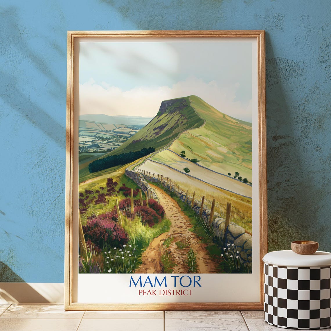 Mam Tor Peak District Ridge Walk Illustrated Hiking Path Poster