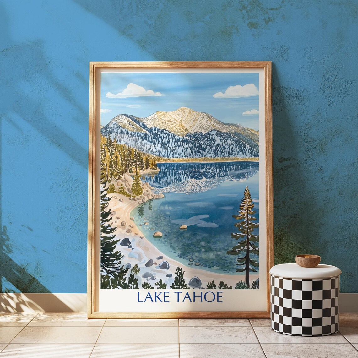 Lake Tahoe Vintage Travel Style Mountain Lake Alpine Pine Poster