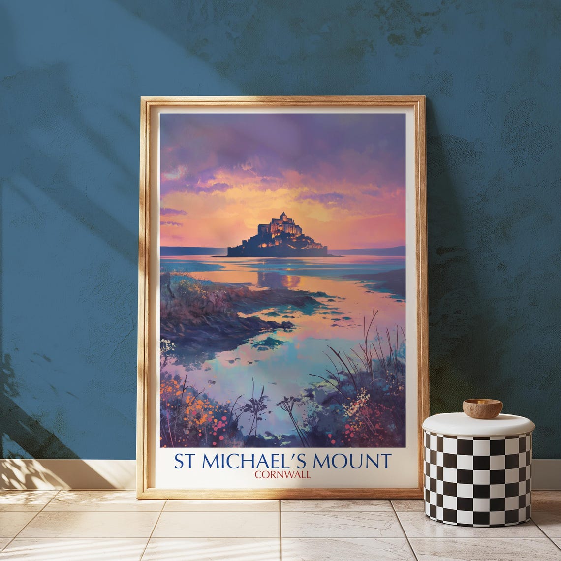 St Michaels Mount Cornwall Sunset Watercolor Poster Design Artwork