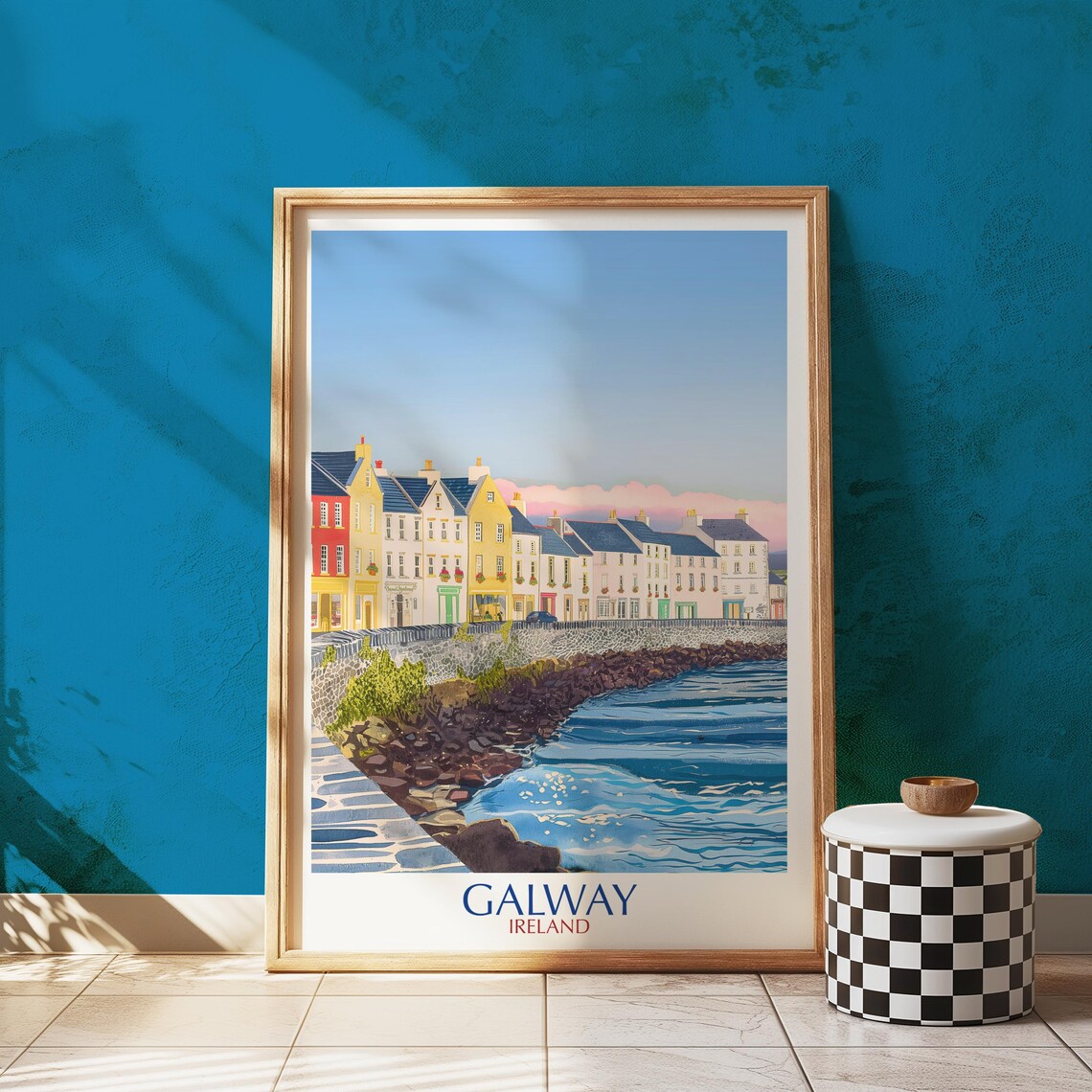 Galway Ireland Colorful Waterfront Row Houses Harbor Travel Poster