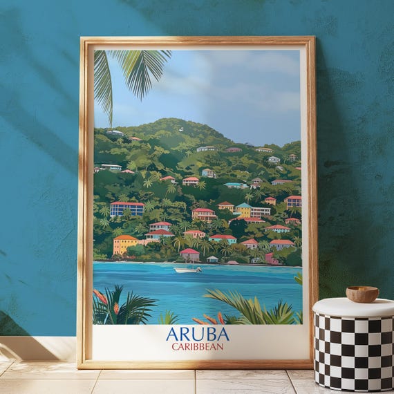 Aruba Art Print Illustrated Caribbean Island Coastal Home Decor