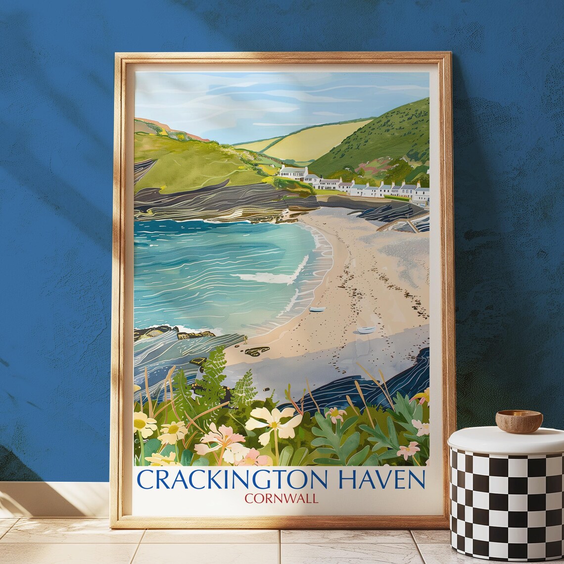 Crackington Haven Cornwall Sandy Beach Cove Village Vintage Travel Poster