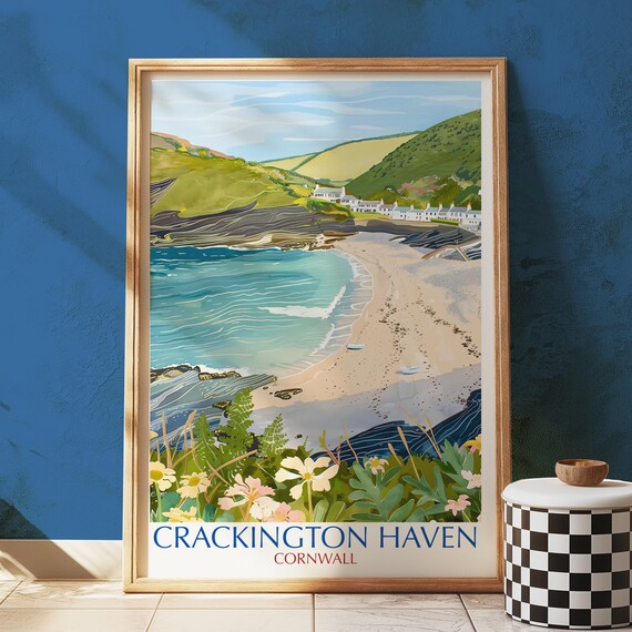 Crackington Haven Cornwall Sandy Beach Cove Village Vintage Travel Poster