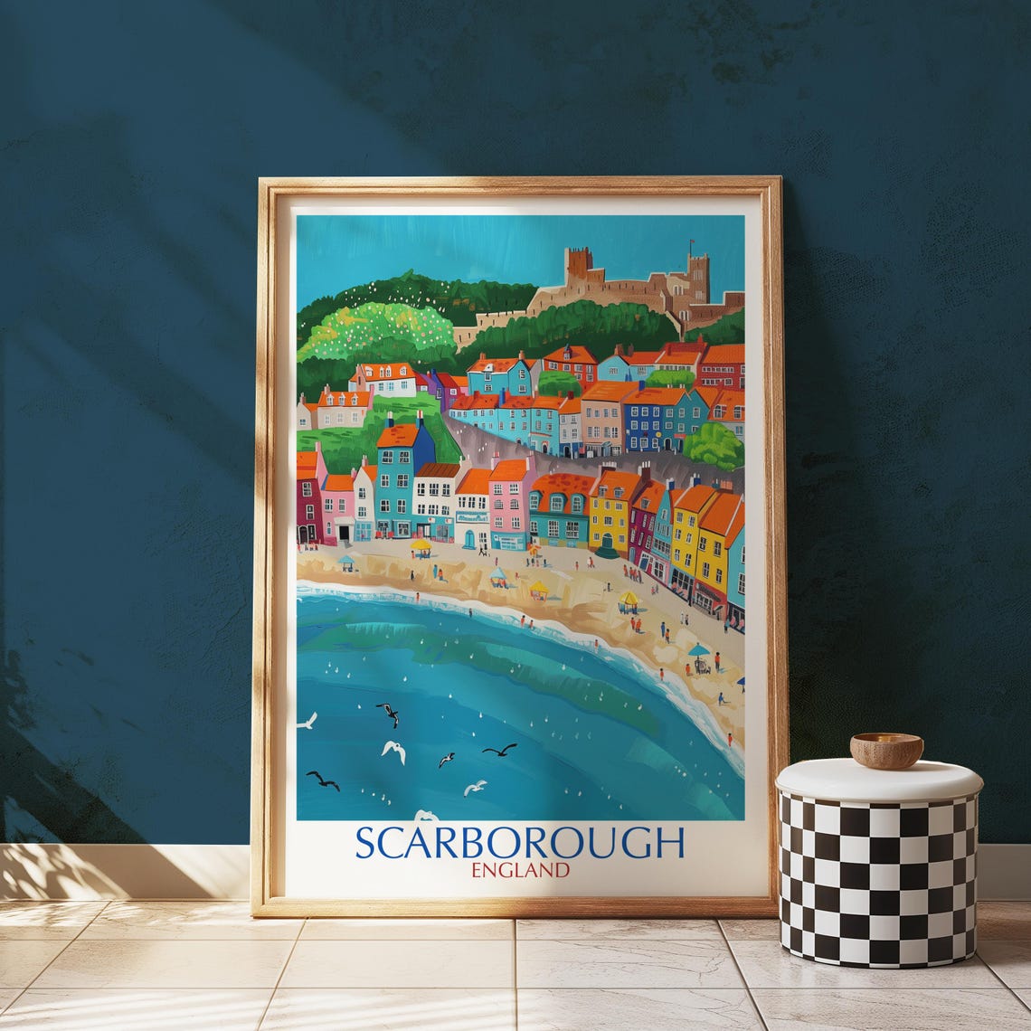 Scarborough England Seaside Travel Poster Colorful Beach Castle Art