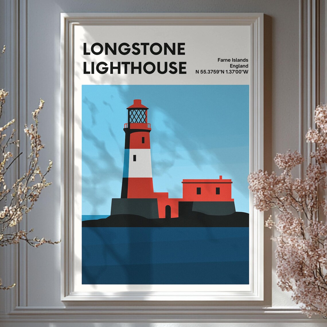 Longstone Lighthouse Minimalist Northumberland Coast Travel Poster