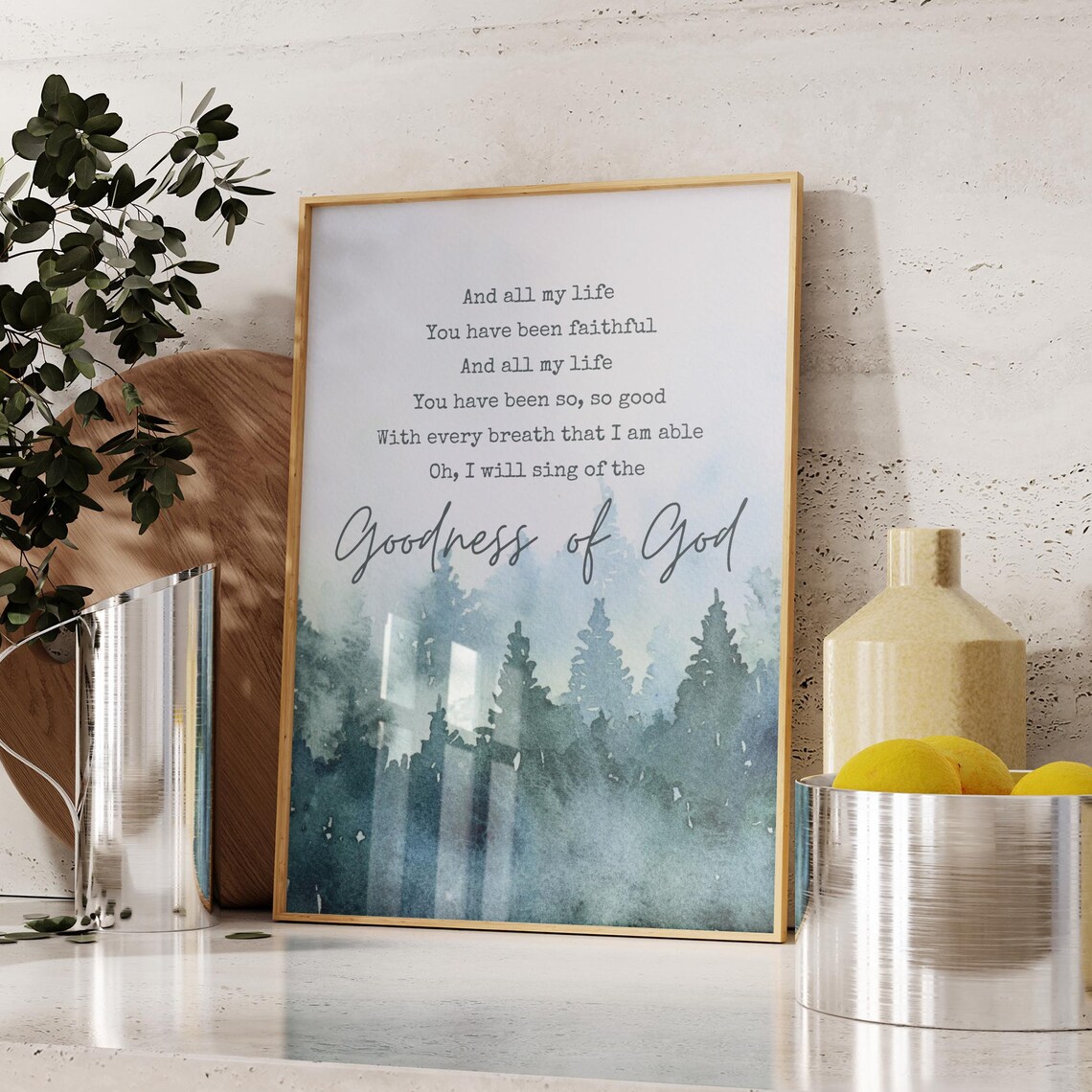 Goodness of God Worship Lyric Watercolor Forest Christian Art Poster - Image 3