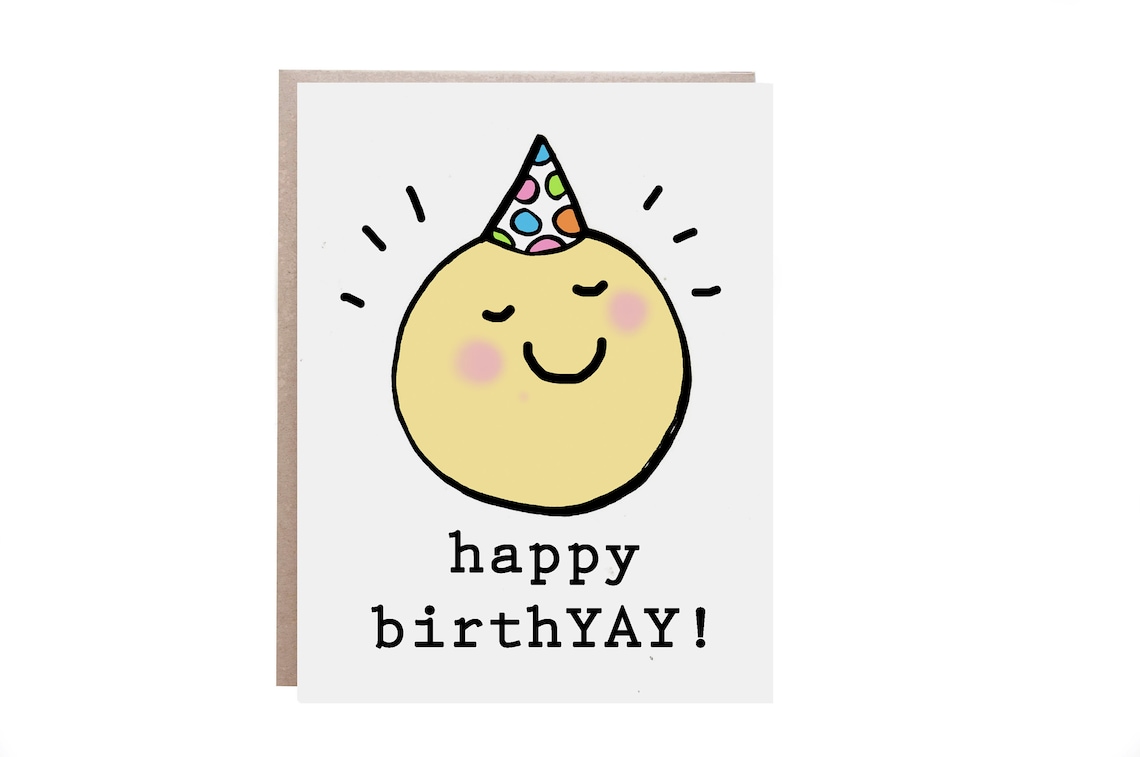Happy Birthyay Smiling Emoji Party Hat Cute Birthday Card Poster