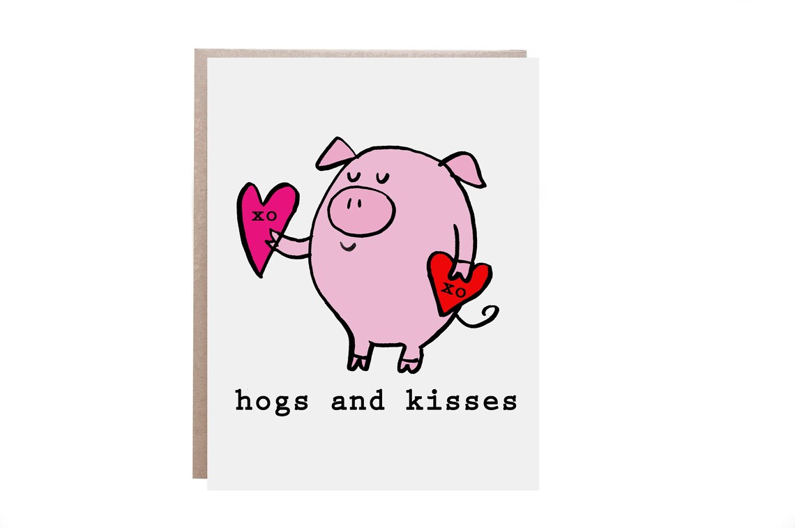 Hogs and Kisses Pink Pig Hearts Punny Valentine Love Card Poster