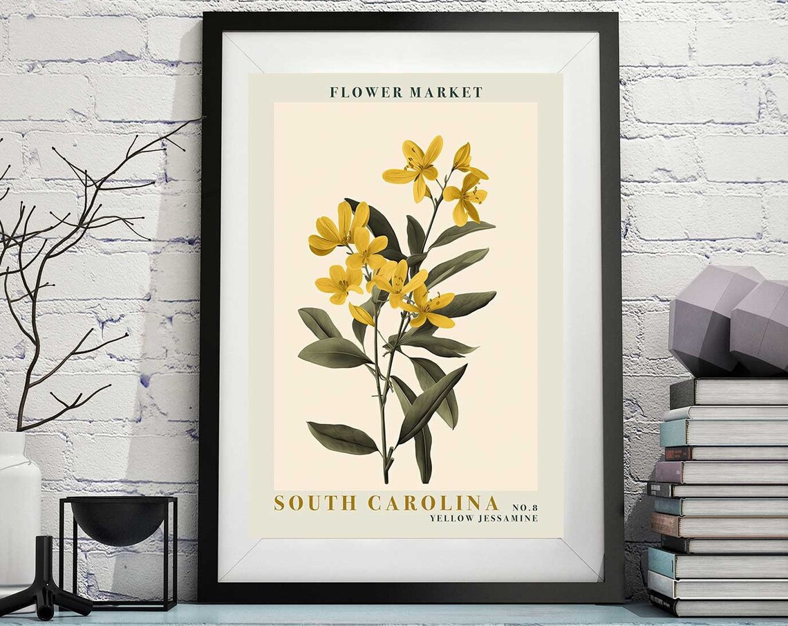 South Carolina Yellow Jessamine Blossom Botanical Flower Poster
