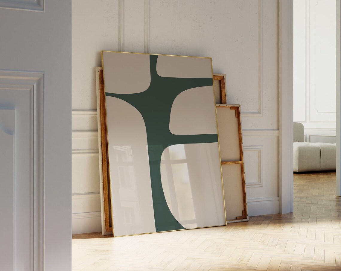 Green and Beige Midcentury Modern Abstract Organic Shape Poster