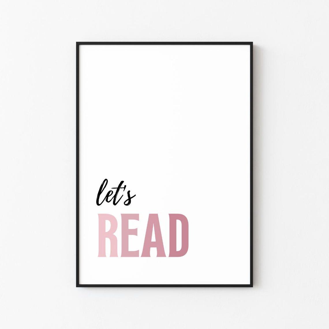 Lets Read Pink Ombre Script Reading Nook Library Decor Poster