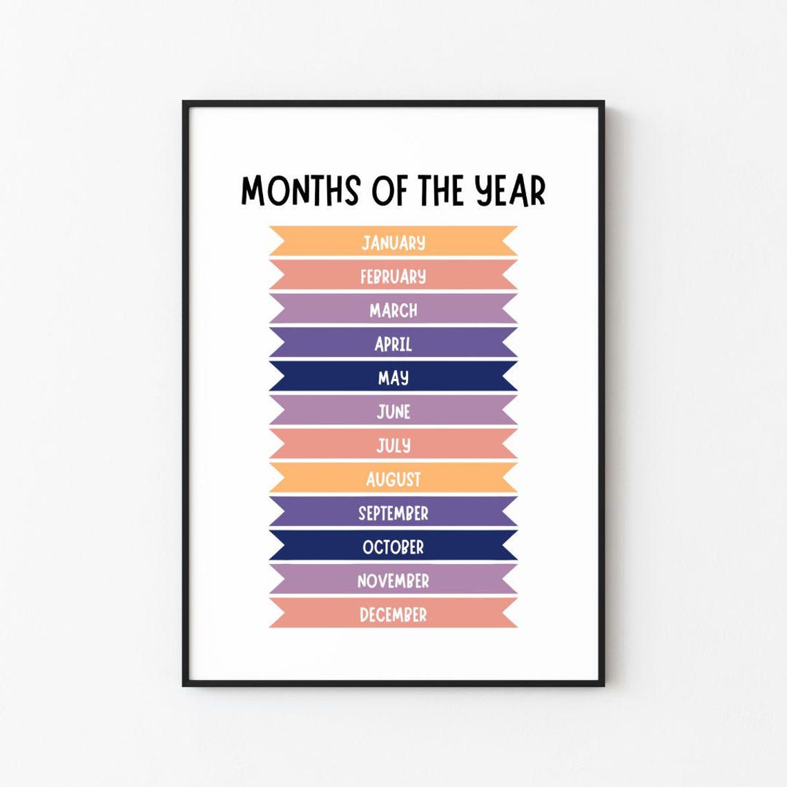 Months Of The Year Colorful Ribbon Kids Learning Chart Poster