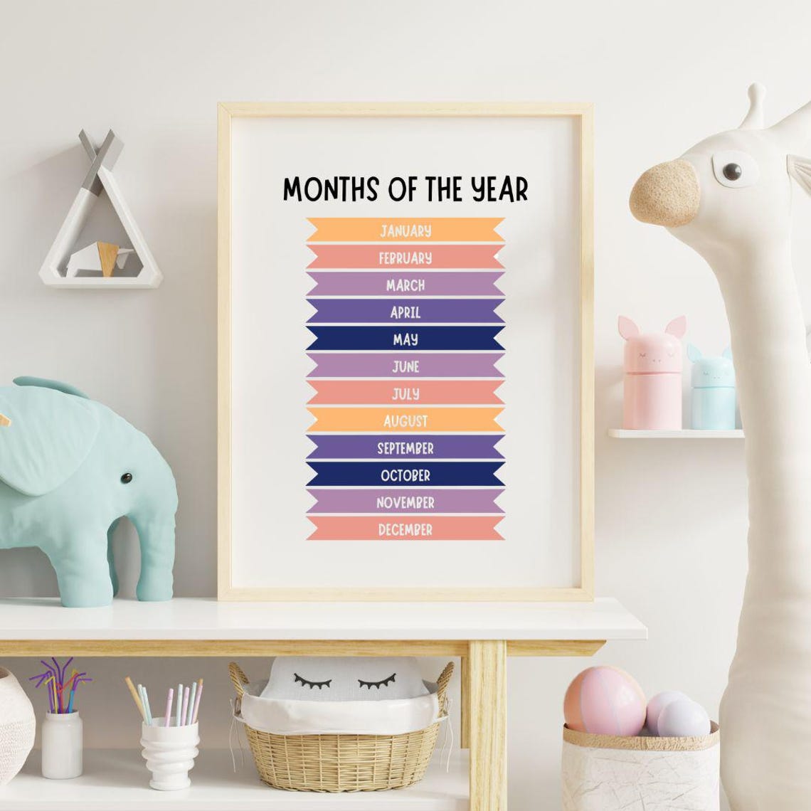 Months Of The Year Colorful Ribbon Kids Learning Chart Poster - Image 3