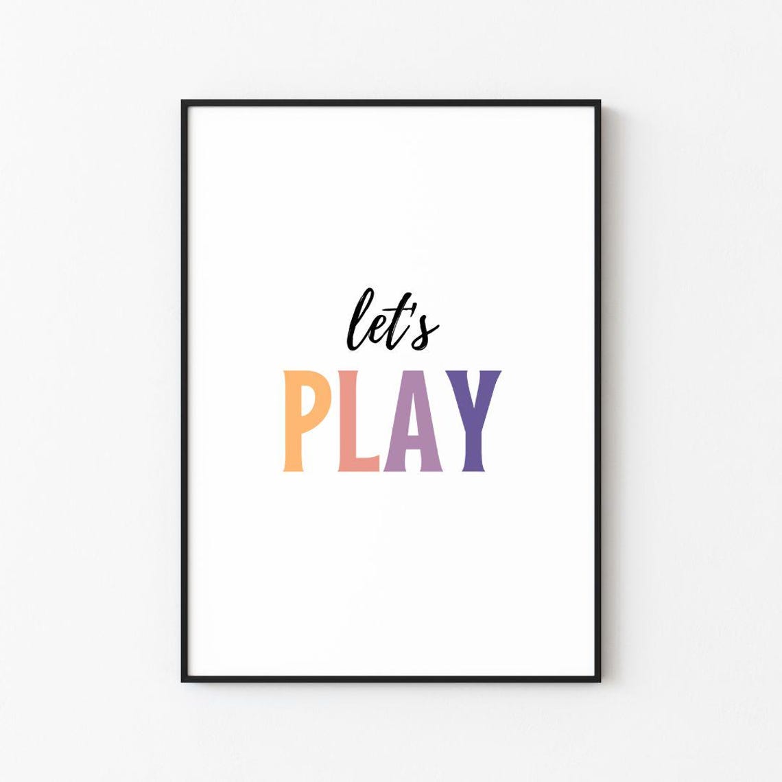 Lets Play Pastel Rainbow Letters Nursery Kids Room Decor Poster