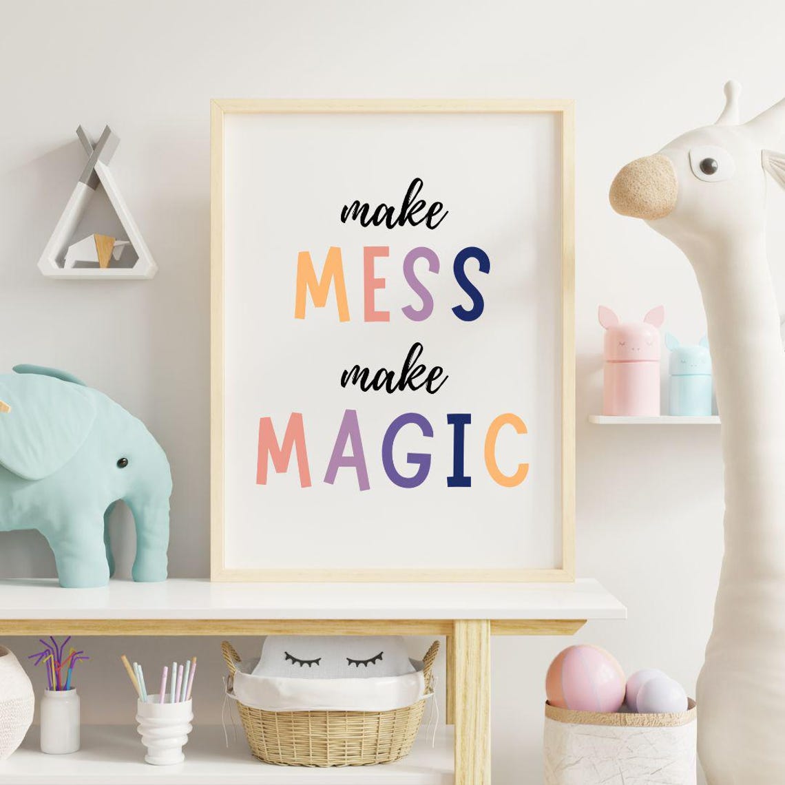 Make Mess Make Magic Pastel Playroom Nursery Quote Typographic Poster - Image 2