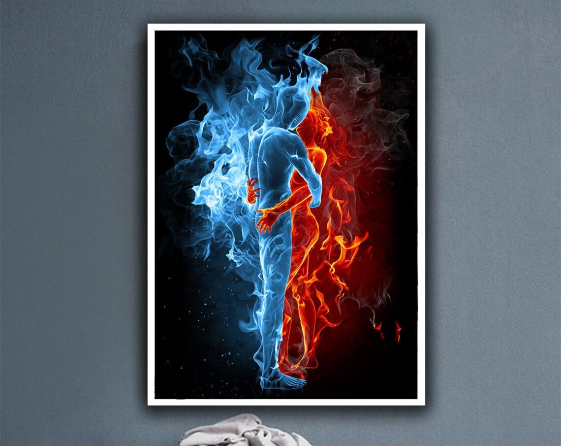Fire And Water Couple Hugging Love Wall Art Print