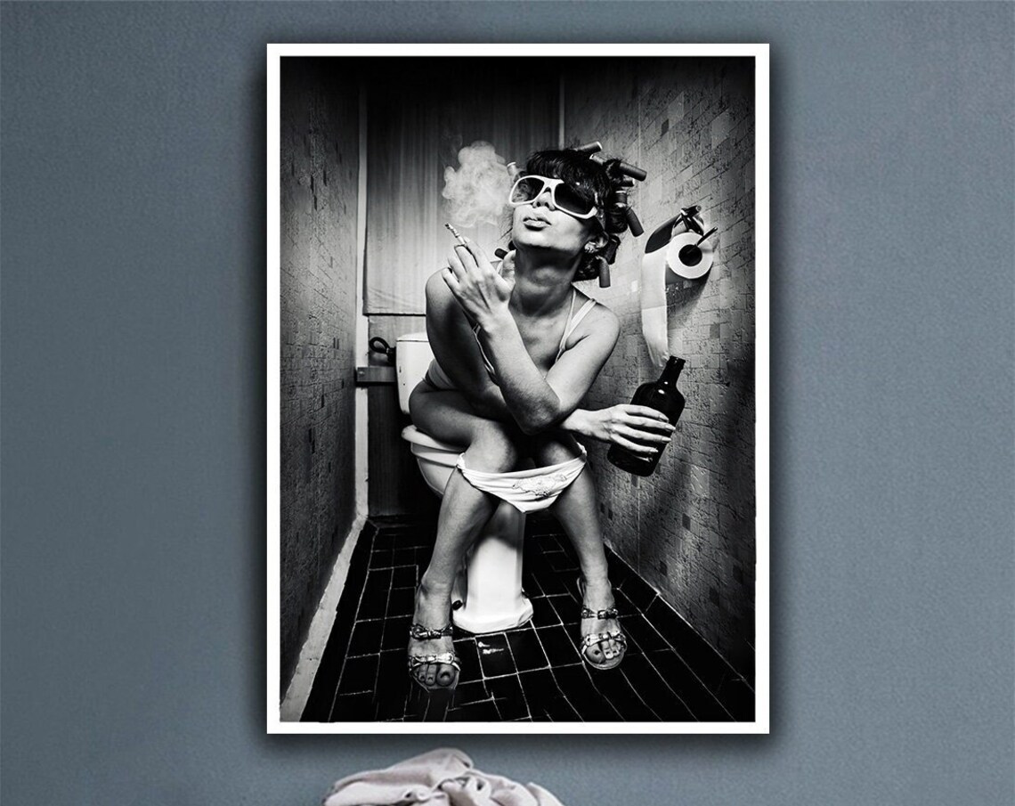 Woman Drinking in the Toilet, Modern Wall Art Print - Image 5