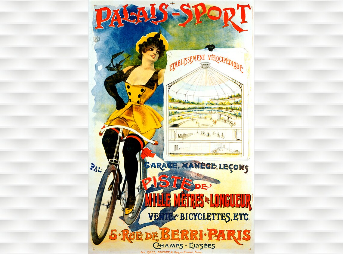 Palais Sport Paris Velodrome Vintage French Bicycle Rider Poster